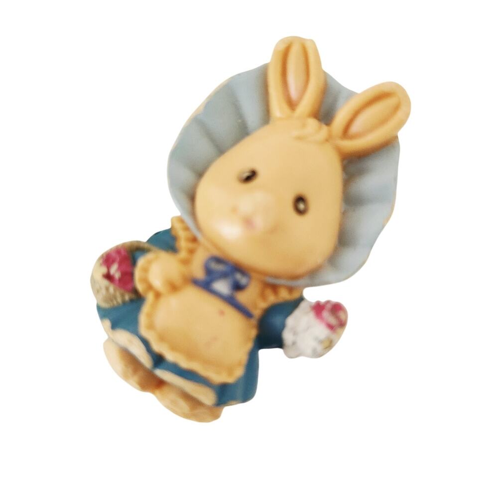 Enesco Moss Cottage Rabbit Figurine Blue Dress 1986 Vintage